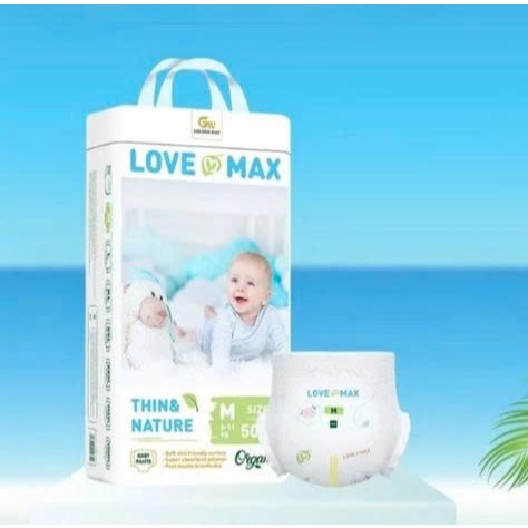 Tã Bỉm Love Max Organic, Bỉm Dán/Quần Mỏng Nhẹ, Siêu Tiết Kiệm, chống hăm cho bé ( 50 miếng)