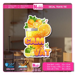 Decal Trang Trí Cam Vắt, Tranh Dán Quán Nước, Cà Phê, Dán Tường, Tủ, Kính, Xe Đẩy - Sticker Chịu Được Mưa Nắng.