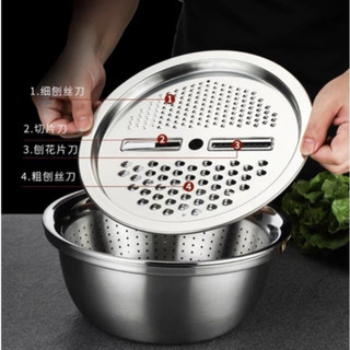 Bộ Bào Nạo Rau Củ Kiêm Rổ Và Chậu Inox Cao Cấp Đa Năng 3 Chi Tiết Cam Homeware