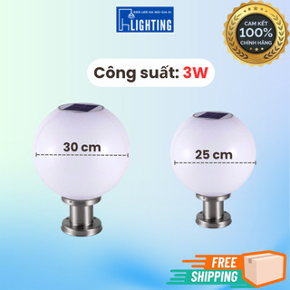 Đèn Trụ Cổng Tròn Năng Lượng Mặt Trời, Đèn Sân Vườn NLMT 4 Màu LED, Chống Nước Ngoài Trời BH 1 Năm