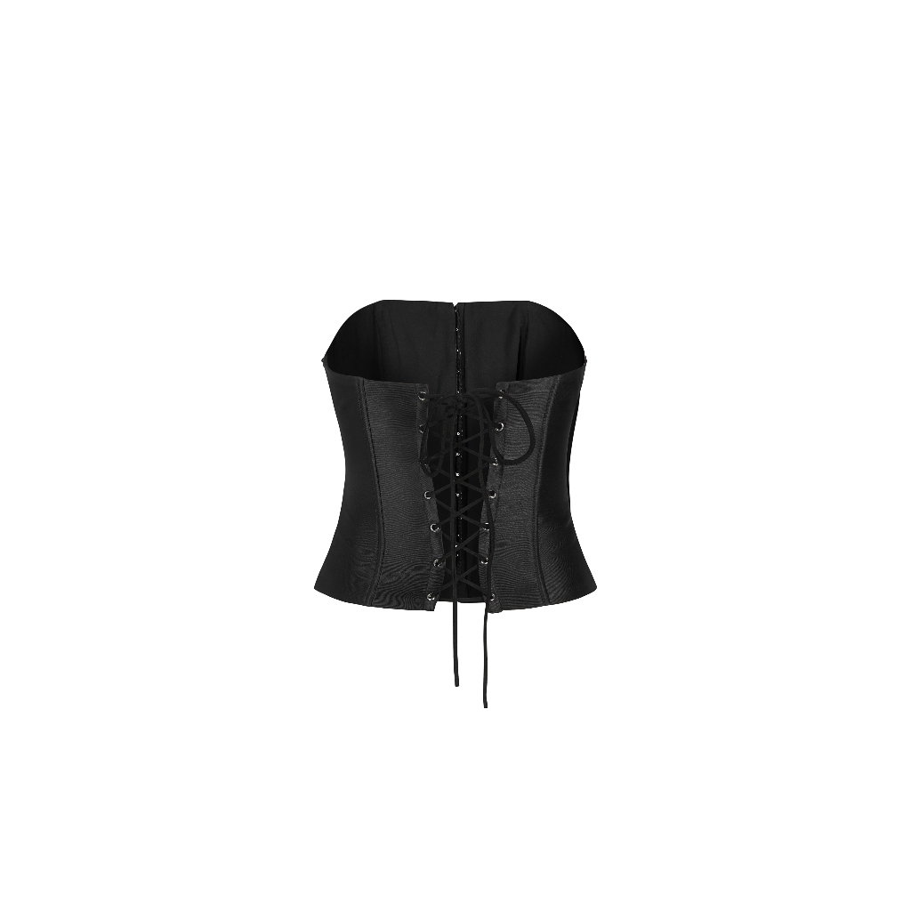 JAMIE CORSET Áo Đính Đá  + BOW CORE MINI SKIRT Chân Váy Đen Đính Nơ Trắng