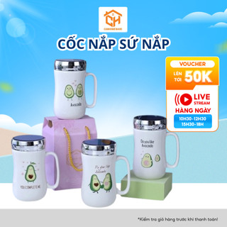 Cốc Nắp Sứ Nắp Có Gương Soi Nhiều Hoạ Tiết Cam Homeware