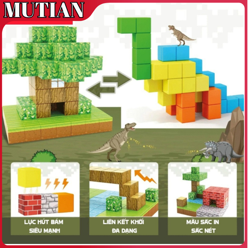 (100 TẶNG 10) Khối Nam Châm Xếp Hình Khối Xây Dựng Mô Hình My World Giáo Dục Cho Trẻ Em