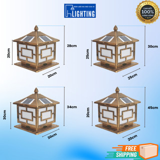 Đèn Trụ Cổng Năng Lượng Mặt Trời Hình Vuông,chất liệu nhựa ABS chống nước chịu nhiệt để ngoài trời