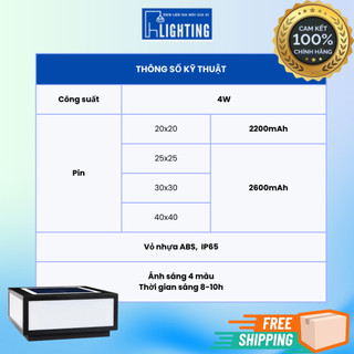 Đèn Trụ Cổng Vuông Năng Lượng Mặt Trời Kích Thước 20cm 25cm 30cm 40cm | Đèn Sân Vườn NLMT Chống Nước BH 1 Năm