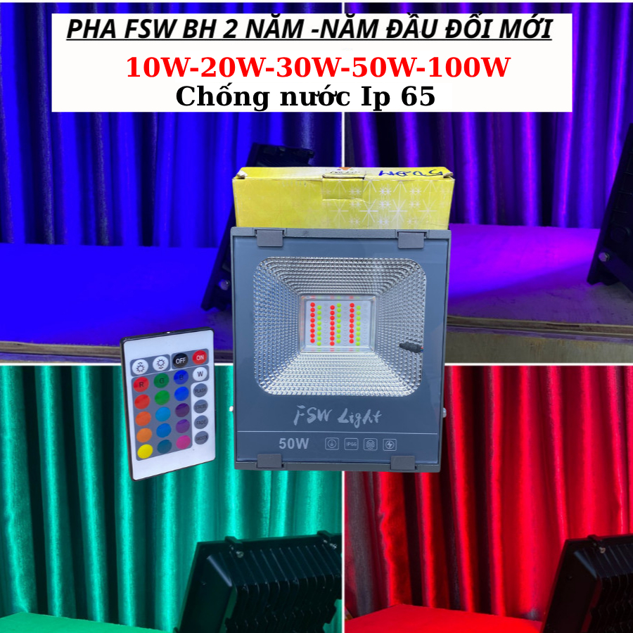 Đèn Pha Led RGB 10w/20w/30w/50w/100w Chống Nước Trang Trí Sân Vườn Tòa nhà Biển hiệu Bảo Hành 1-2 Năm