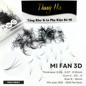 Mi fan sẵn 3D_độ dày 0.07 - 0.10 Cong C-CC-D dài 8-16mm (500fan/1hộp) Lông Mi Nhân Tạo_mi Thúy Hà