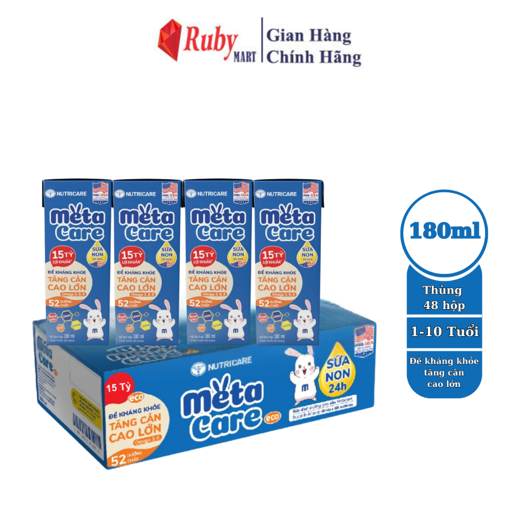 Sữa bột pha sẵn Metacare Eco 180ml Nutricare cho bé đề kháng khỏe, tăng ...
