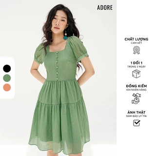 511DR1066 - Đầm mini nối tầng tơ xốp 3 màu matcha/cam/đen ADORE DRESS