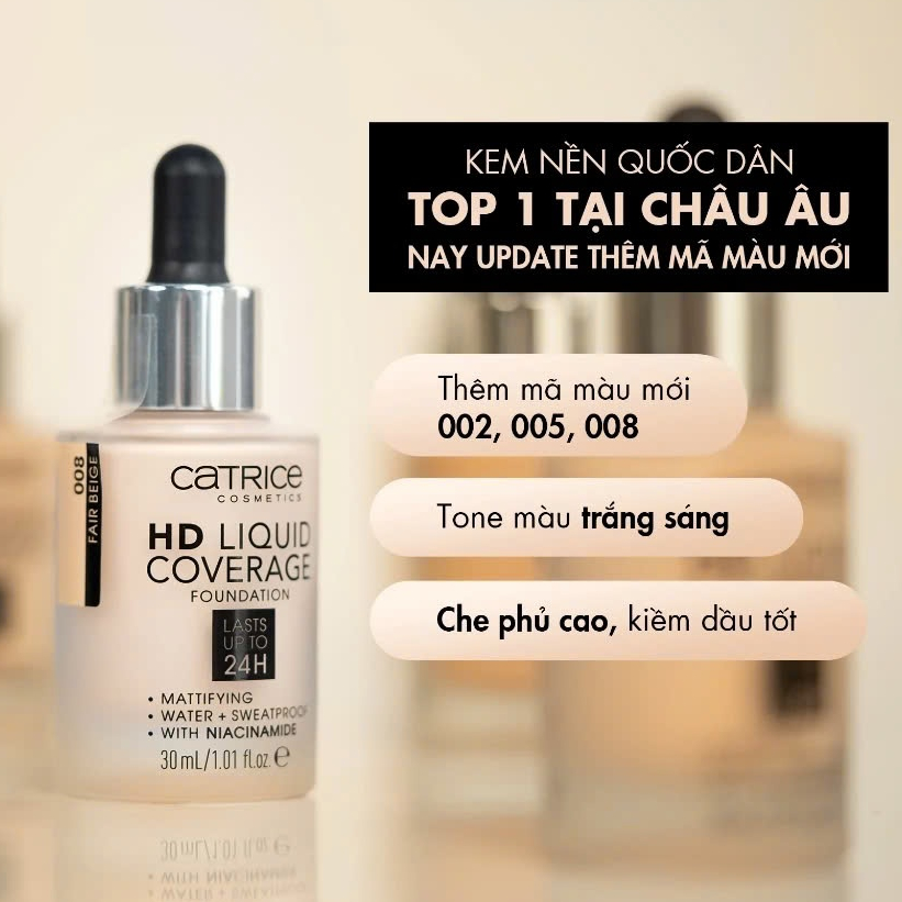 CATRICE Kem nền dạng lỏng Catrice HD Liquid Coverage che phủ tự nhiên 24h 30ml | NHÍM HOUSE