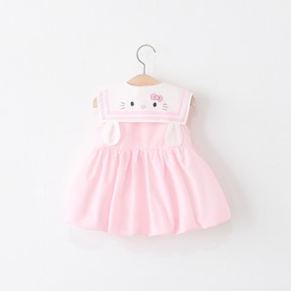 Váy bé gái dáng bí sát nách màu hồng pastel thêu mèo dễ thương 6th-4 tuổi Bí Ngô Nhỏ D1144