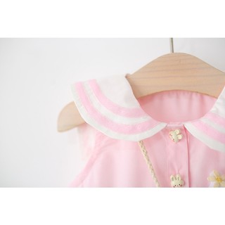 Váy bé gái dáng bí sát nách màu hồng pastel thêu mèo dễ thương 6th-4 tuổi Bí Ngô Nhỏ D1144