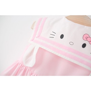 Váy bé gái dáng bí sát nách màu hồng pastel thêu mèo dễ thương 6th-4 tuổi Bí Ngô Nhỏ D1144
