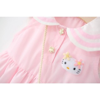 Váy bé gái dáng bí sát nách màu hồng pastel thêu mèo dễ thương 6th-4 tuổi Bí Ngô Nhỏ D1144