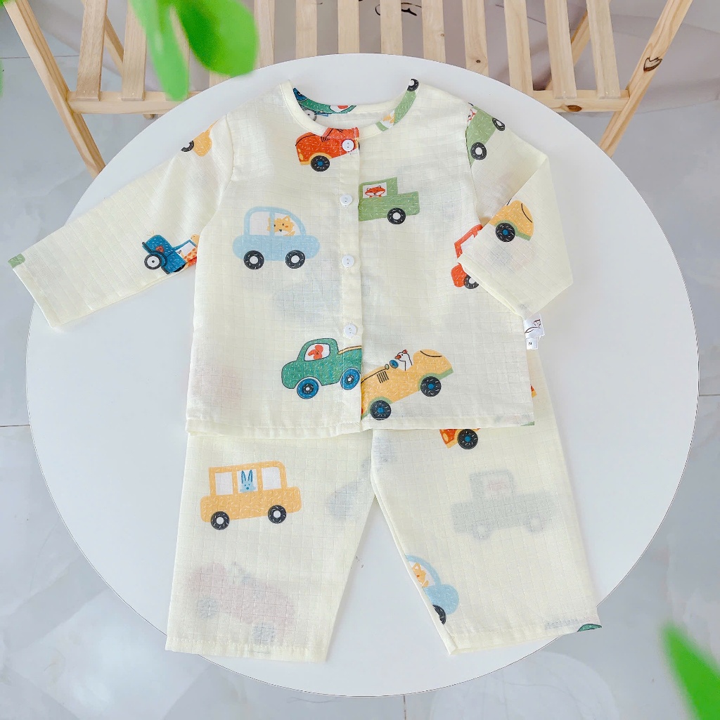 Pijama cho bé trai gái vải  xô cotton Lá Homewear A219, đồ bộ dài tay cho bé mát bốn mùa cổ tròn