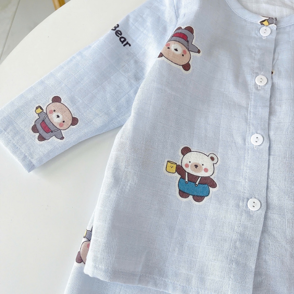 Pijama cho bé trai gái vải  xô cotton Lá Homewear A219, đồ bộ dài tay cho bé mát bốn mùa cổ tròn