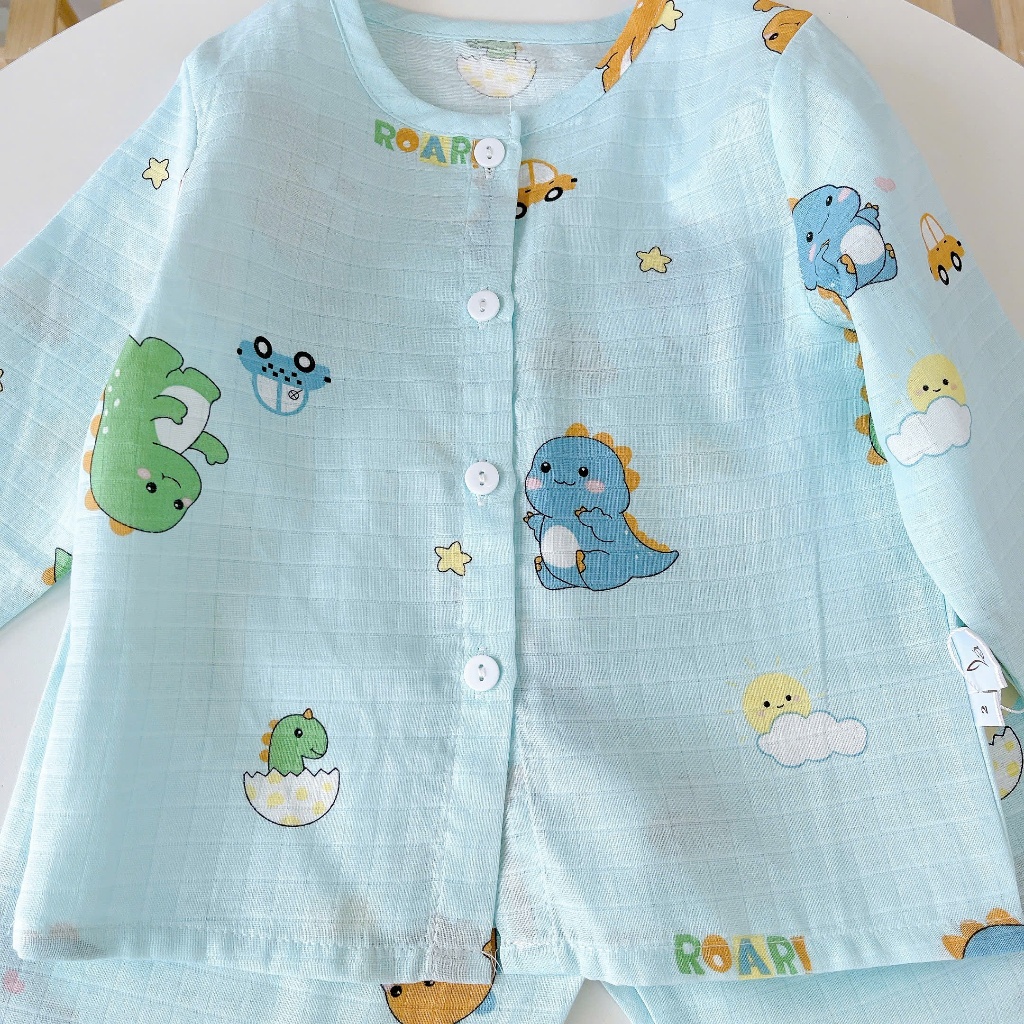 Pijama cho bé trai gái vải  xô cotton Lá Homewear A219, đồ bộ dài tay cho bé mát bốn mùa cổ tròn