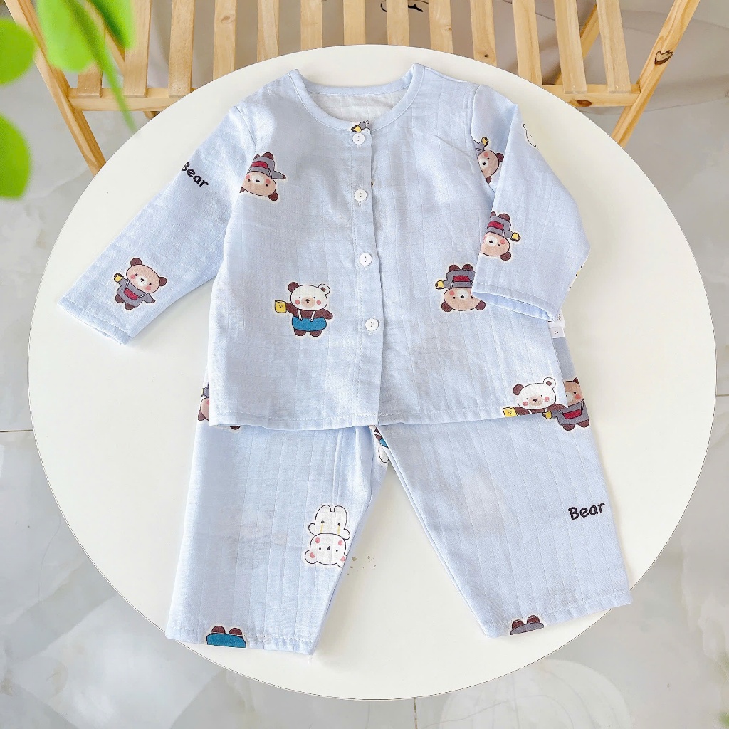 Pijama cho bé trai gái vải  xô cotton Lá Homewear A219, đồ bộ dài tay cho bé mát bốn mùa cổ tròn