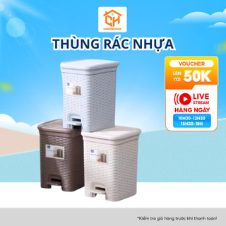 Thùng Rác Nhựa Giả Mây Gia Đình, Thùng Đựng Rác Văn Phòng Cam Homeware