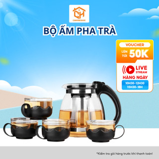 Bộ Ấm Pha Trà Thủy Tinh Cam Homeware Có Lõi Lọc Cao Cấp Tặng Kèm 4 Cốc Sang Trọng