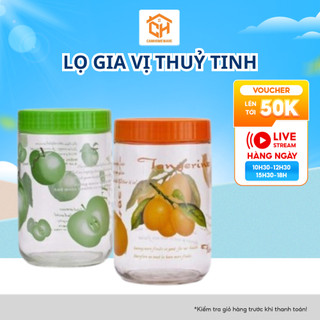 Lọ Gia Vị Thuỷ Tinh Táo Đựng Thực Phẩm Nắp Xoáy Cam Homeware