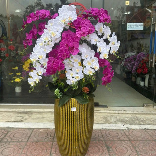 Hoa lan hồ điệp vải 9 bông, lan xoăn hồ điệp decor - Hoa lụa Hạnh Hoan