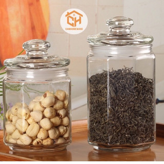 Lọ Gia Vị Thuỷ Tinh Đựng Thực Phẩm Lục Lăng Có Gioang Chống Ẩm Mốc Cam Homeware
