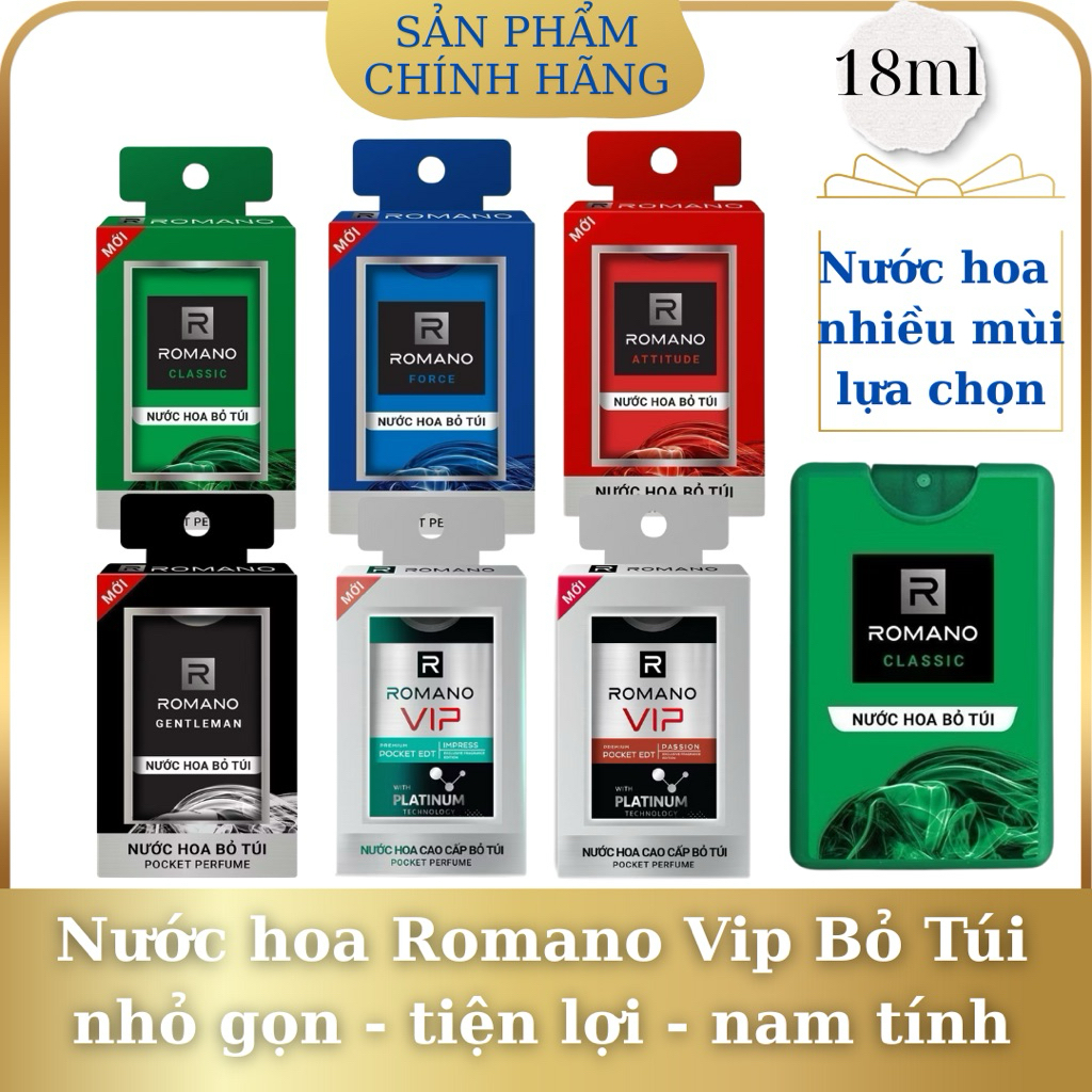 (18ml date 2028) Nước Hoa Bỏ Túi Romano Vip Lưu Hương Lâu,Nhiều Mùi ...