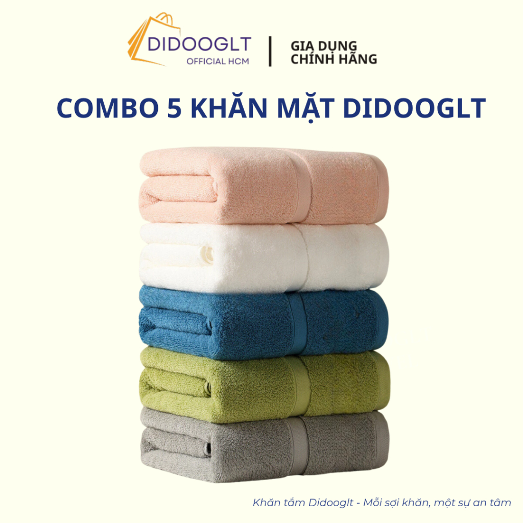 Combo 5 Khăn Mặt DIDOOGLT TOWEL Chất Liệu Cotton 100% Cao Cấp Mềm Mại Bông Tự Nhiên Phù Hợp Mọi Làn Da | BigBuy360 - bigbuy360.vn