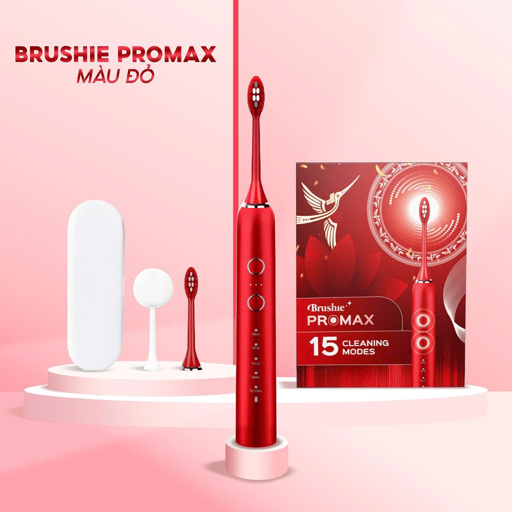 Bàn chải điện Brushie Promax phiên bản nâng cấp 2026, 15 chế độ làm sạch chuyên biệt | Màu đặc biệt đỏ