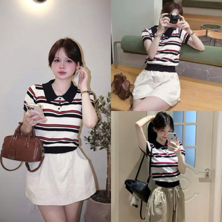 LT - Áo len polo cổ bẻ kẻ ngang len mongtoghi basic dễ phối jean,chân váy 1119