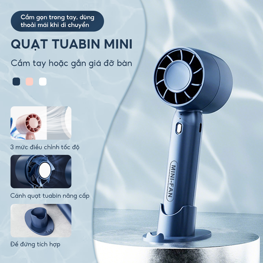 Quạt Cầm Tay Không Cánh T10 Mini USB: Thiết Kế Turbo 3 Tốc Độ - Để Bàn & Ngoài Trời, Sạc Nhanh Tiện Lợi
