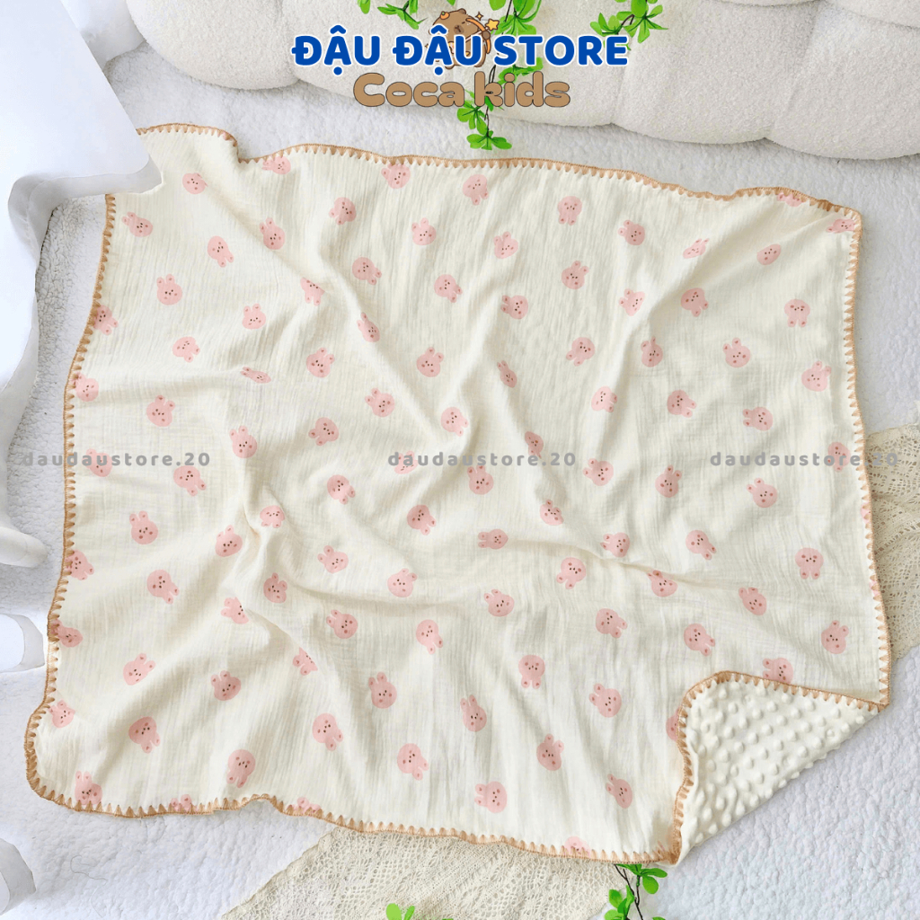 Chăn Xô Muslin Nhung Hạt Đậu ATT Phong Cách Hàn Quốc 90x100cm Cho Bé Sơ Sinh Mềm Mịn Đậu Đậu Store