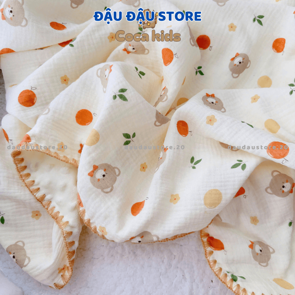 Chăn Xô Muslin Nhung Hạt Đậu ATT Phong Cách Hàn Quốc 90x100cm Cho Bé Sơ Sinh Mềm Mịn Đậu Đậu Store
