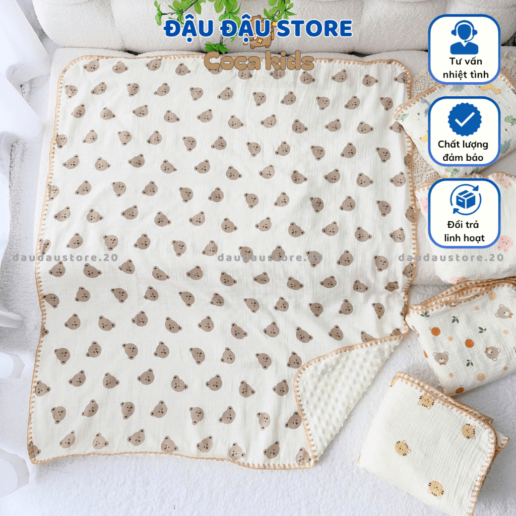 Chăn Xô Muslin Nhung Hạt Đậu ATT Phong Cách Hàn Quốc 90x100cm Cho Bé Sơ Sinh Mềm Mịn Đậu Đậu Store