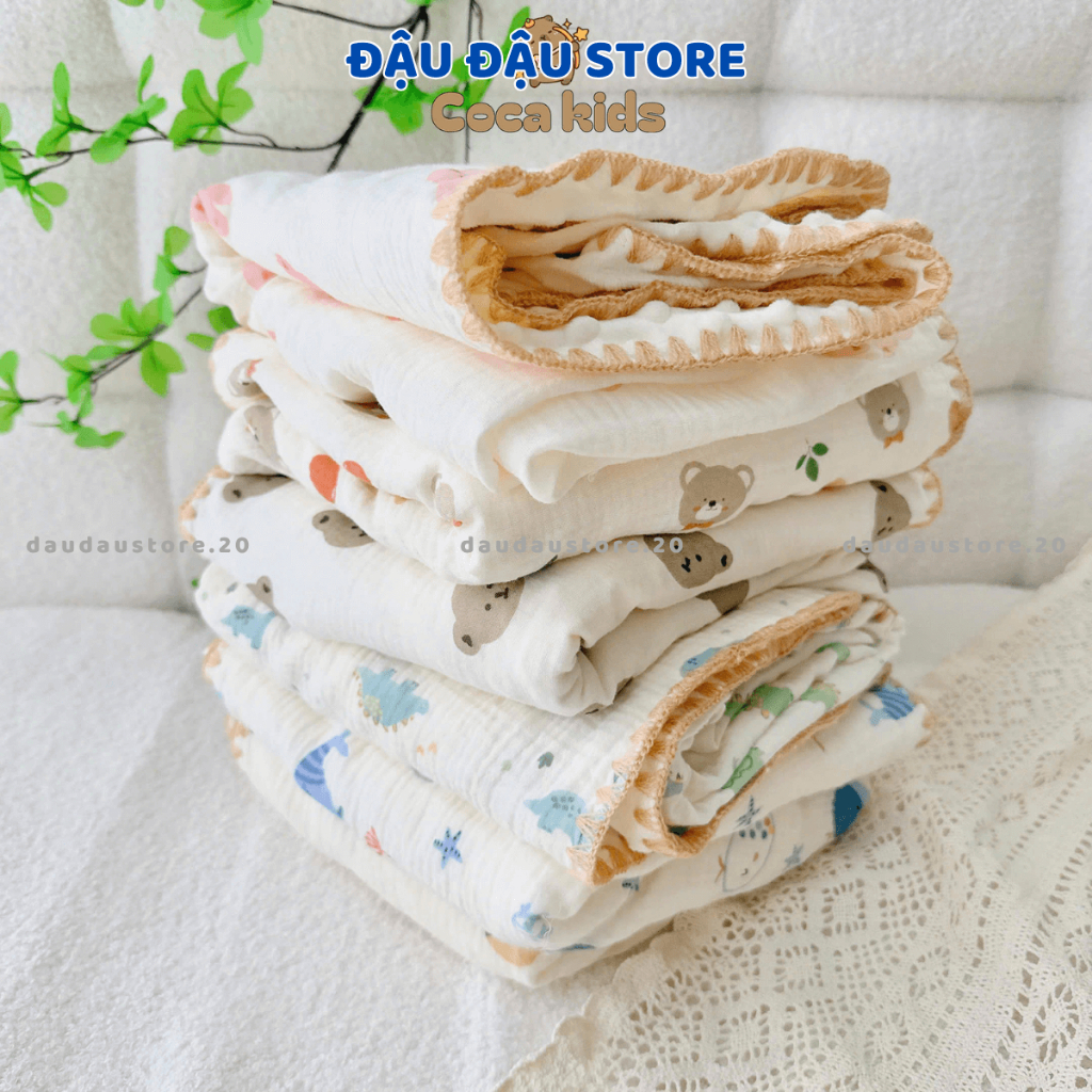 Chăn Xô Muslin Nhung Hạt Đậu ATT Phong Cách Hàn Quốc 90x100cm Cho Bé Sơ Sinh Mềm Mịn Đậu Đậu Store