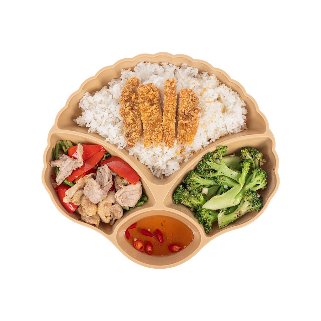 Khay cơm sò 4 ngăn Việt Nhật (mã 5608) - Khay bày biện thức ăn cho bé, trường học, quán ăn, nhà hàng tiện dụng, đẹp mắt