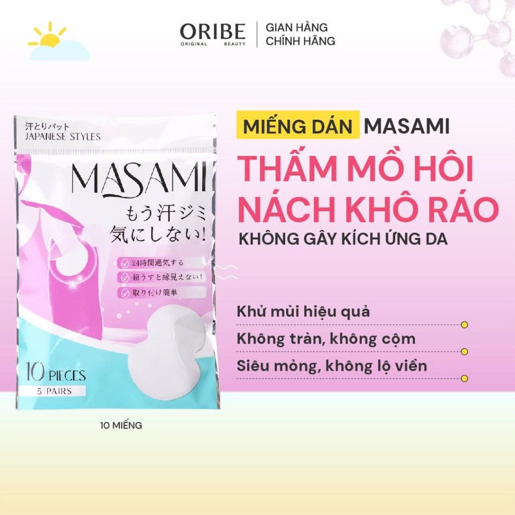 Miếng dán thấm mồ hôi nách Masami khử mùi thấm hút hiệu quả túi 10 miếng