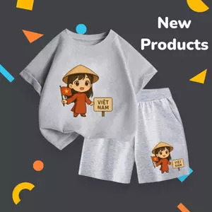 Bộ cộc tay cho bé – Hình cô gái áo dài đỏ và bảng chữ cái Việt Nam, cotton thoáng mát (M 217)