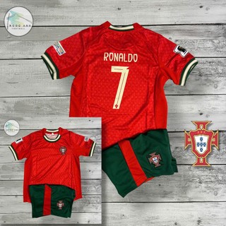 Bộ đồ bóng đá trẻ em Ronaldo Bồ Đào Nha 2024 | In sẵn tên số 7 | Vải mè mát | Size 18-50kg