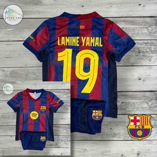 Bộ đồ bóng đá trẻ em Messi Barca 2024 | In sẵn tên số | Vải mè | Size 18–50kg