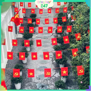 Dây 20 Lá Cờ Lễ Hội Tổ Quốc và Cờ Đảng 10m – Vải Satin Cao Cấp, Trang Trí Tết 2026 Lễ Hội Đủ Cỡ Concert Quốc Khánh 2/9