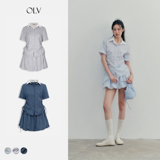 Set OLV áo sơ mi phối chân váy buộc nơ Dagny nhiều màu trẻ trung phù hợp đi chơi đi học