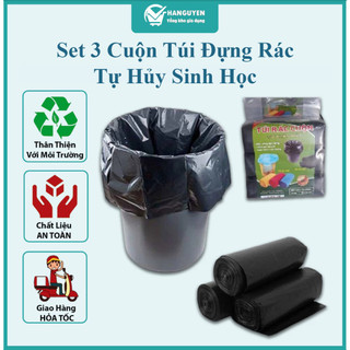 Set 3 cuộn túi đựng rác tự hủy sinh học tiện dụng, tiết kiệm Nhiều Kích Thước