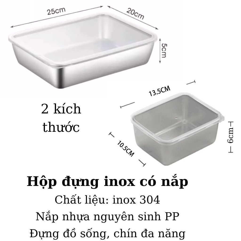 [COMBO 10] Hộp Đựng Thực Phẩm Inox . Hàng loại 1 4 hộp Đại 4 hộp nhỏ  - 2 Hộp tròn  Kèm Nắp Đậy