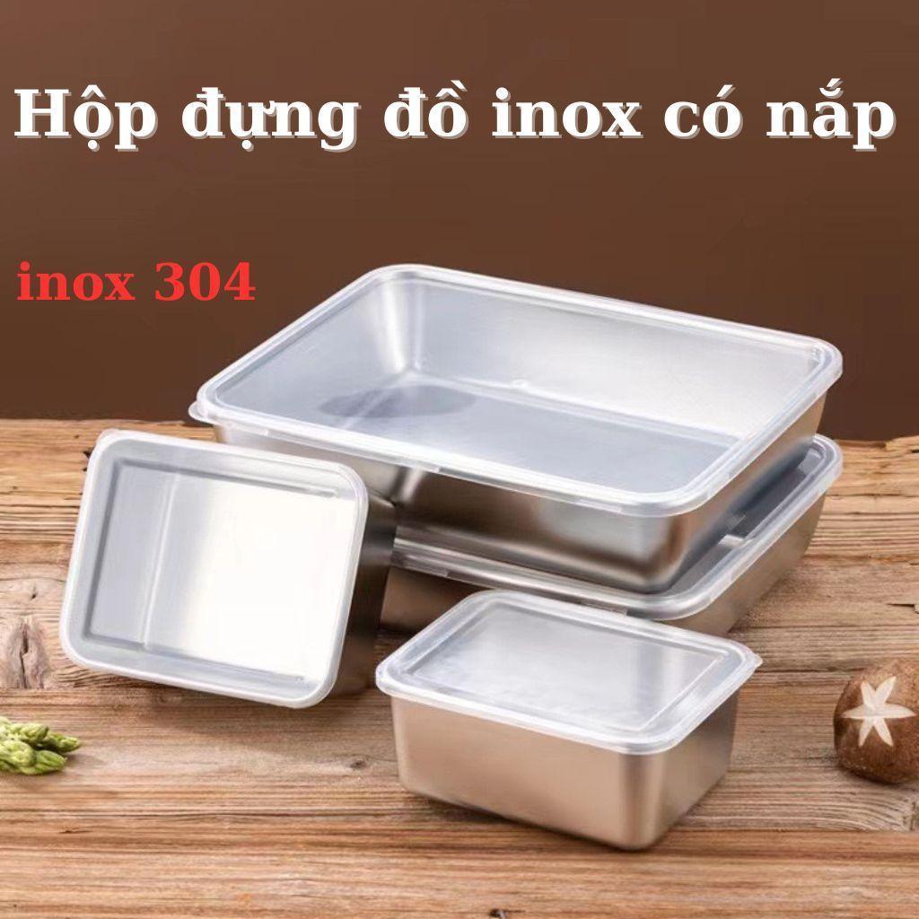 COMBO 10 Hộp Đựng Thực Phẩm Inox Gồm 3 hộp Đại 25x20x6 - 3 hộp trung 22x15x6 - 4 hộp nhỏ 13.5x10.5x6, Kèm Nắp Đậy