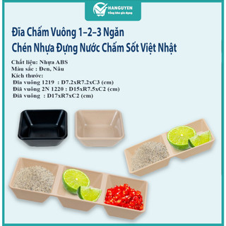 Đĩa Chấm Vuông 1–2–3 Ngăn, Chén Nhựa Đựng Nước Chấm Sốt Việt Nhật - 1219/1220/1221