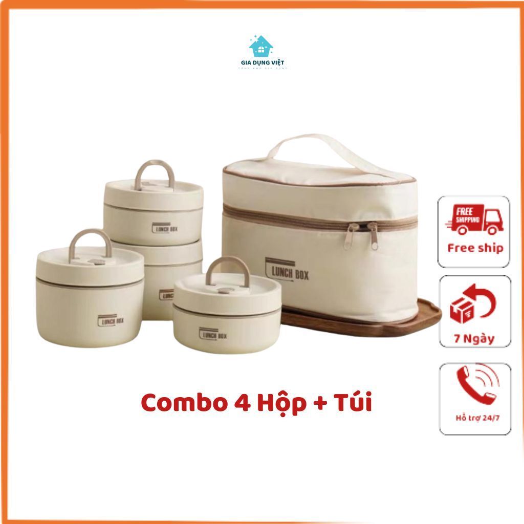 Hộp Cơm Giữ Nhiệt ,Hộp Cơm Trưa Văn Phòng Inox 304 Dùng Được Lò Vi Sóng ( Tặng Kèm Túi + Bộ Đũa Thìa)