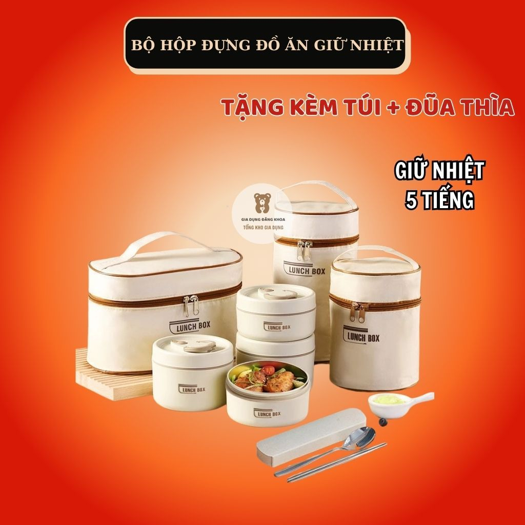 Hộp Cơm Giữ Nhiệt ,Hộp Cơm Trưa Văn Phòng Inox 304 Dùng Được Lò Vi Sóng ( Tặng Kèm Túi + Bộ Đũa Thìa)