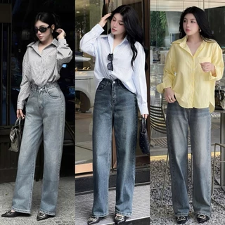 THE QUẠO - Quần Jean Nữ Lưng Cao Ống Suông Rộng Basic chất jean cotton R0512_571